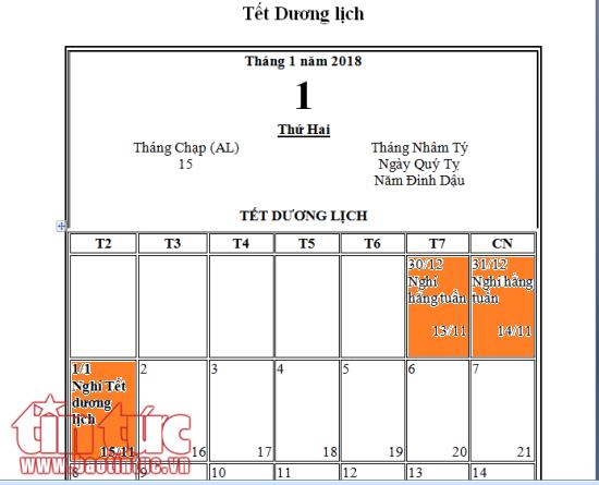 Tết dương lịch 2018 được nghỉ bao nhiêu ngày? ảnh 1